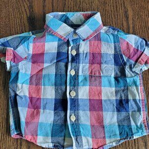 Baby Boy Plaid Button-Up Shirt 6-12M | Short Sleeve Cotton Dress Shirt |
